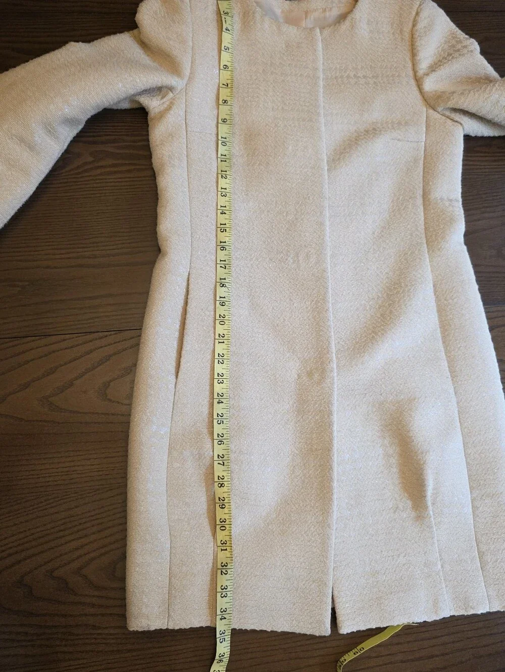 Sisley Cream Wool Tweed Coat Collarless Quiet Luxury Minimalist Paris Winter